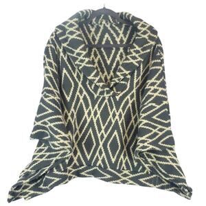 Winter Poncho Cape Sweater Gray & Cream Geometric Print Gorpcore Cabincore M/L